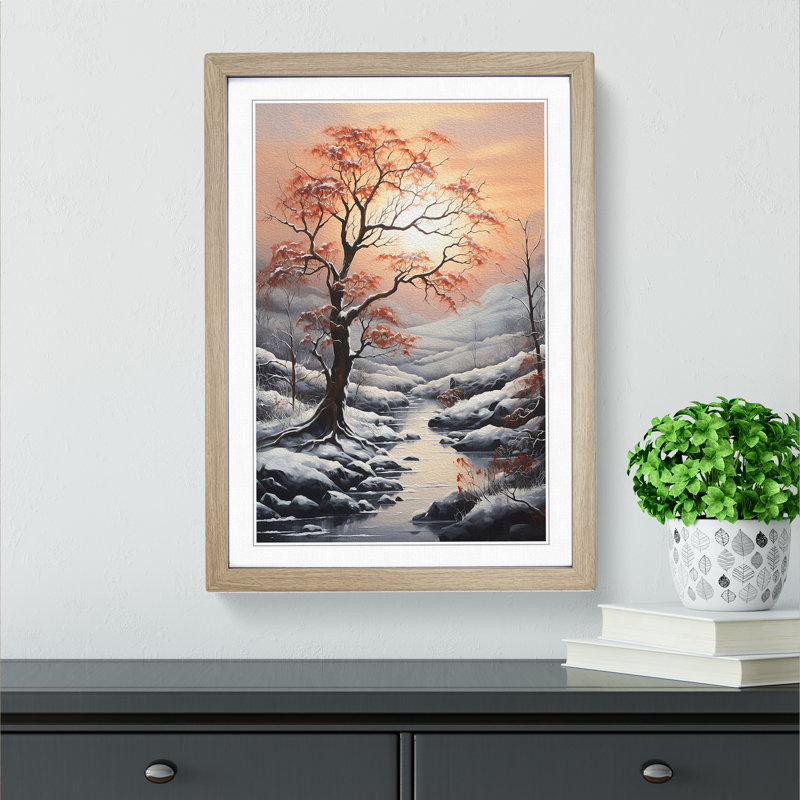 Winter Landscape Symbolism - Single Picture Frame Print on Wood, Oak, 46cm H x 34cm W x 2cm D