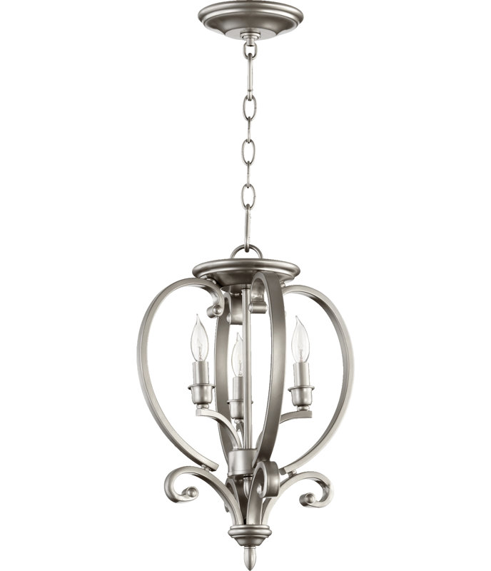 Luminaire suspendu géométrique 3 lumières lanterne Cambron, Nickel classique
