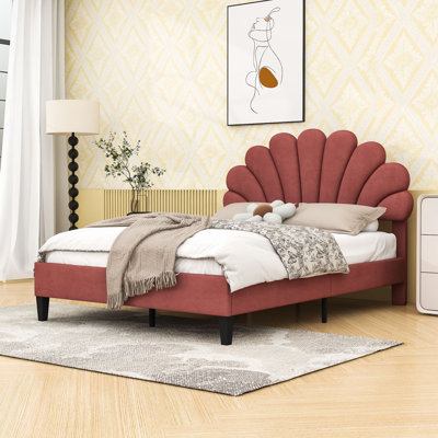 Velvet Upholstered Platform Bed with Adjust Headboard
