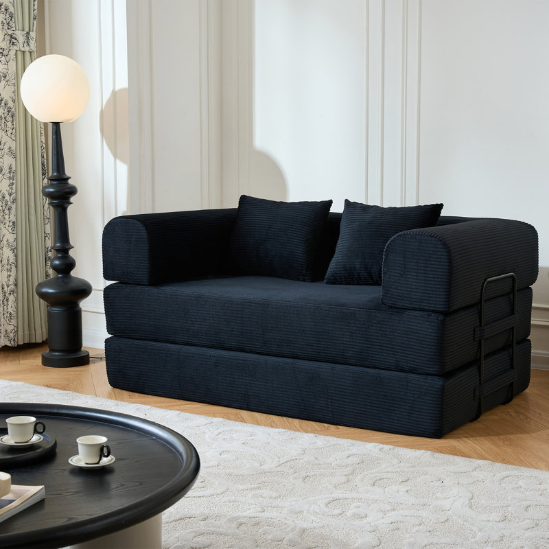 Canapé-lit convertible de 59 pouces avec coussin cylindrique, matelas pliant en velours côtelé pour le salon et la chambre à coucher
