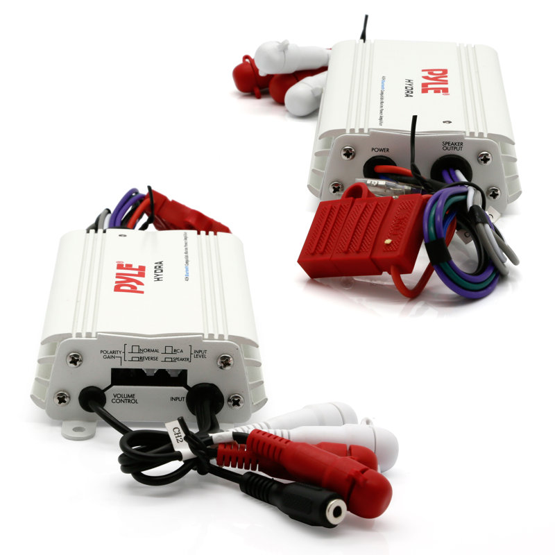 Amplificateur marin à 4 canaux Pyle Auto - Stéréo à gamme complète de 200 watts RMS 4 Ohm avec Bluetooth sans fil et haut-parleur puissant - Système audio multicanaux HD High Crossover PLMRMB4CW - blanc
