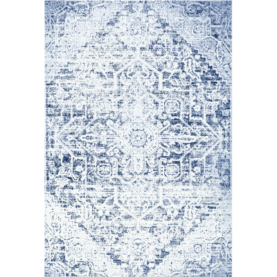 Nicole Miller New York Patio Sofia Medallion Indoor/Outdoor Area Rug, Navy Blue/Aqua