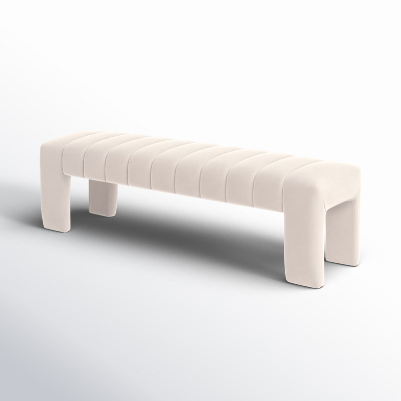 Solid Wood Bench, Cream Velvet