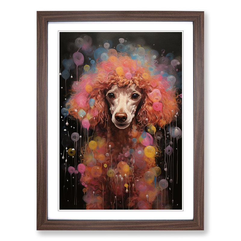 Poodle Contemporary - Single Picture Frame Print on Wood, 46cm H x 34cm W x 2cm D, Walnut
