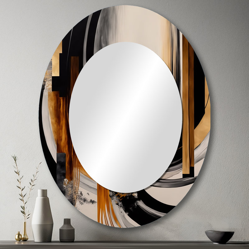 Gold Deco Art Deco IV - Grand miroir mural ovale sur métal, 43 po x 33 po
