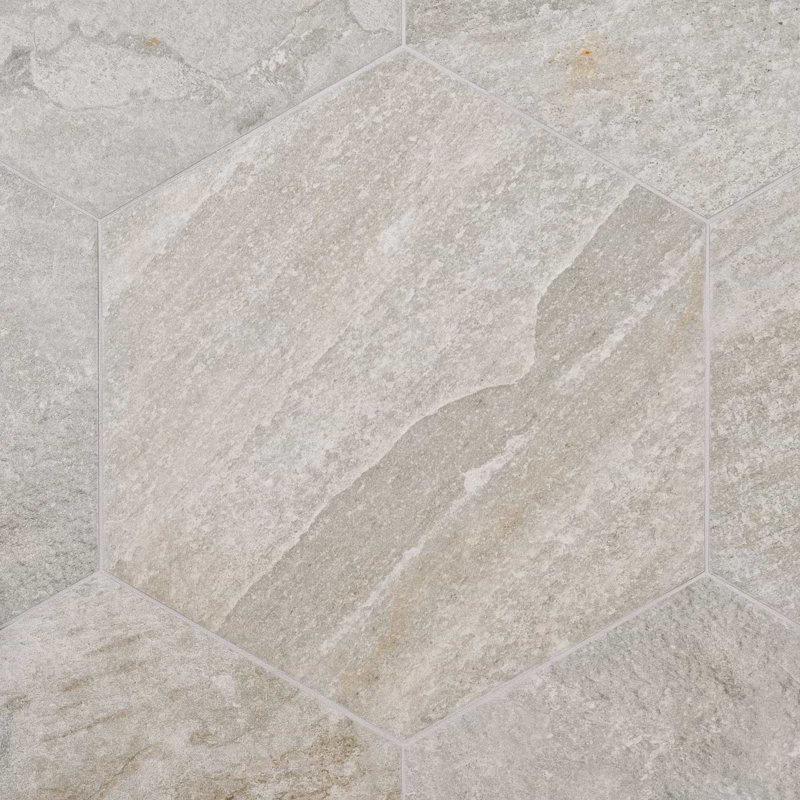 Shala 20" Hexagon Matte Slate Look Porcelain Tile, Smoke White