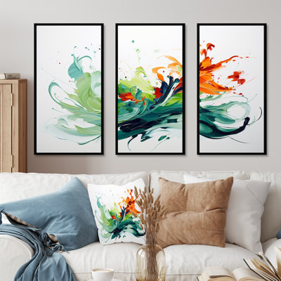 «Green and White Abstract Expression», peinture V - art mural abstrait
