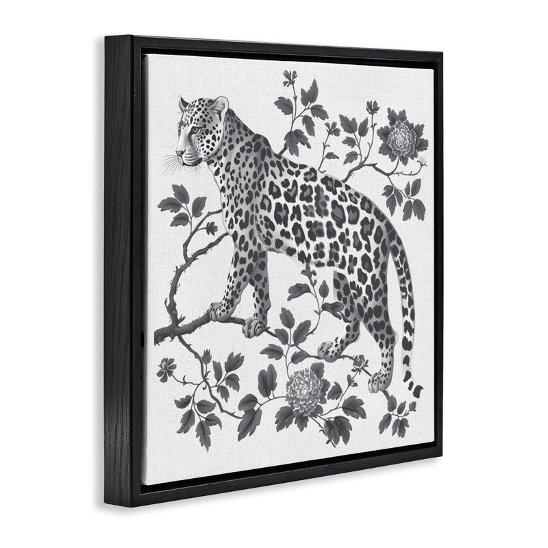 Cadre flottant à motif léopard monochrome, design par lettré et doublé, H 18 po x l 18 po, Cadre flottant noir de jais