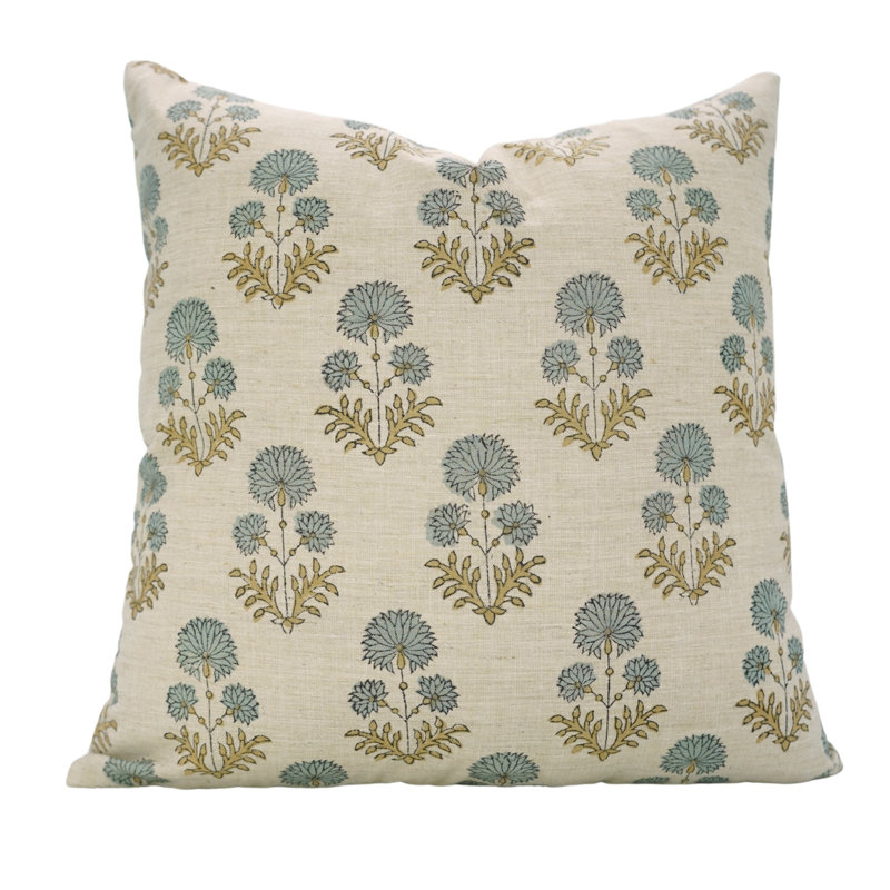 Housse de coussin en lin à motif floral fabriqué à la main Fab divine - 24 x 24 po, H 24 po x l 24 po