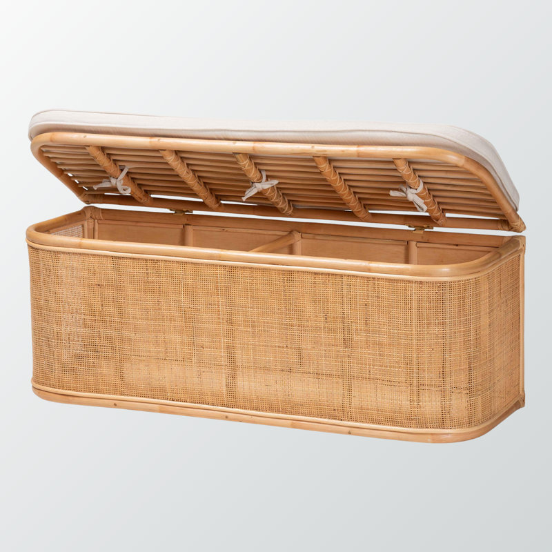 Banc de rangement avec plateau relevable en rotin naturel Brienda, H 17,55 po x l 47,07 po x P 16,35 po