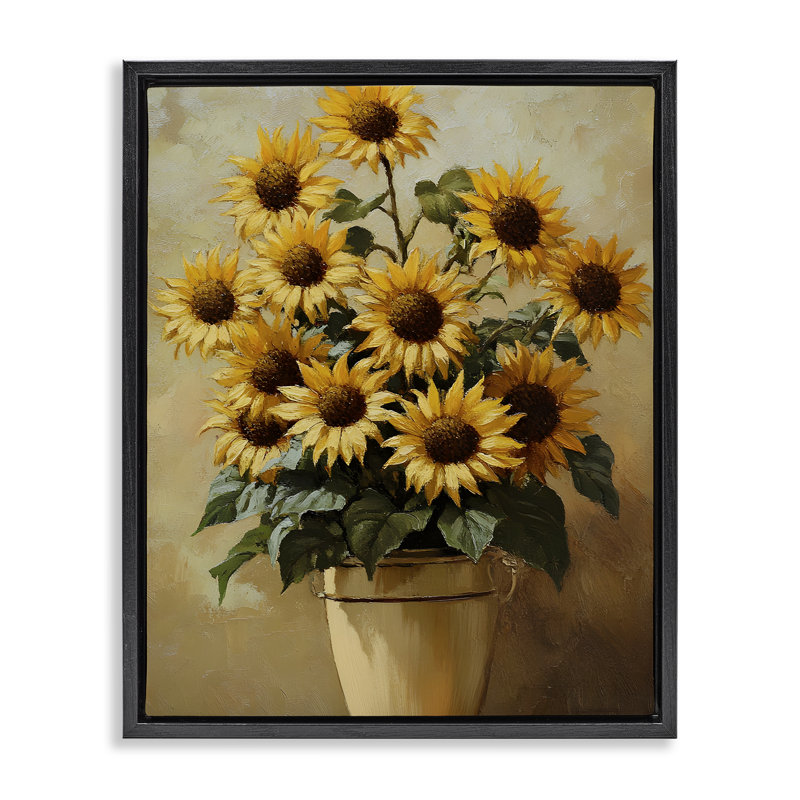 Cadre flottant Sunny Sunflowers Arrangement, design par Franklyn Gregory, H 31 po x l 25 po, Cadre flottant noir de jais