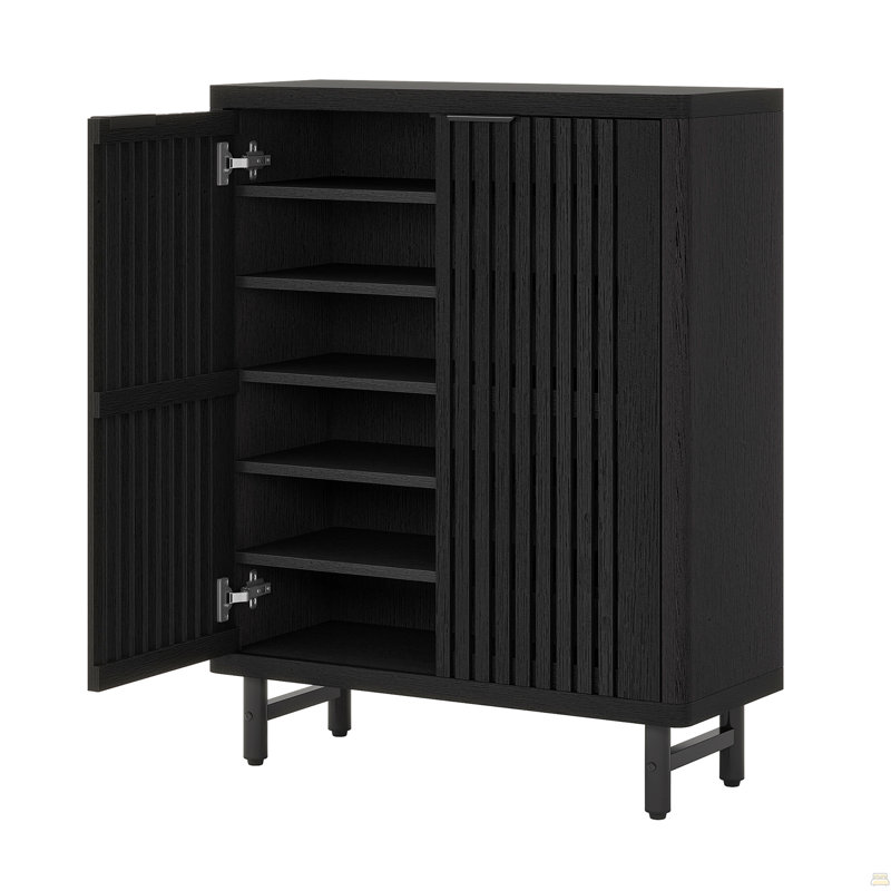 Armoire à chaussures 33,46 po en bois noir moderne à 6 niveaux avec portes à persiennes, Noir