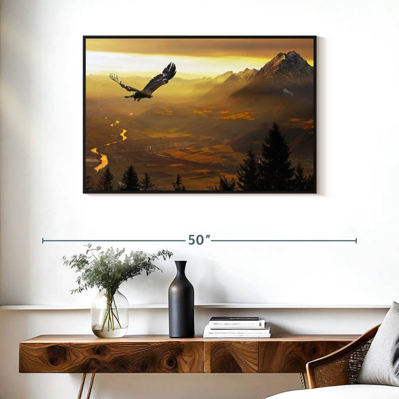 Aigle royal au coucher du soleil, Cadre flottant noir, 37 po x 25 po