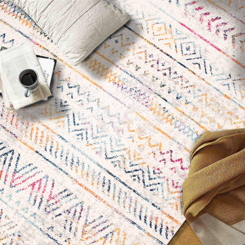 Geometric Multi Color Pink/Yellow/Ivory Area Rug, Rectangle 3'3" x 5'