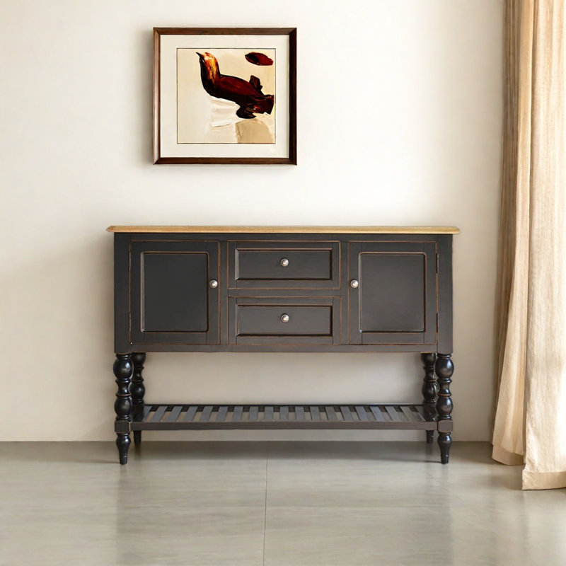 Rural Style Multifunctional Console Table, 35.43" H x 52.76" W x 17.72" D, Black