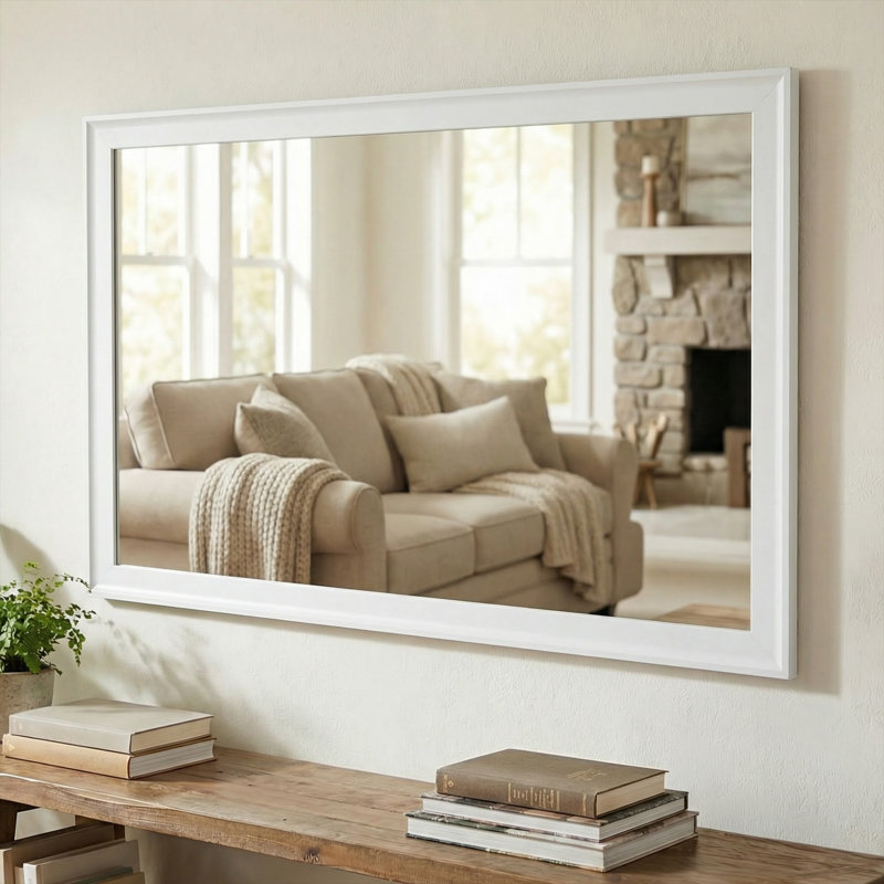 Cadre en bois Morgan avec support de sécurité idéal pour miroir de salle de bain / meuble-lavabo, Blanc, 30 po x 36 po