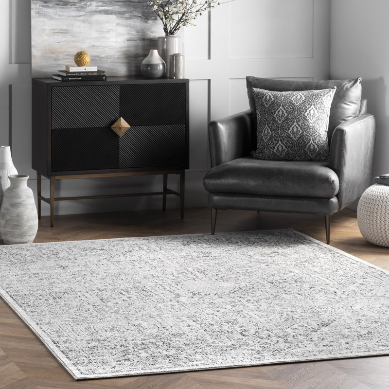 Asmin Medallion Area Rug for Living Room Bedroom Dining Room Kitchen, Grey/Ivory, Square 10'