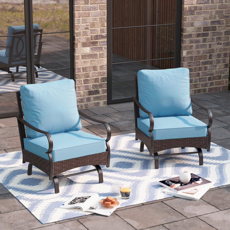 Rocking Patio Lounge Chairs With Cushions (set Of 2), Blue