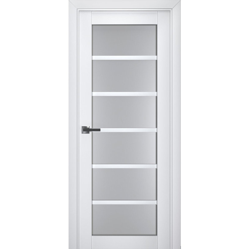 Porte intérieure française pleine prémontée, verre dépoli, Veregio 7602 Blanc Soie, panneau simple standard, cadre, poignées, salle de bain, chambre, portes robustes - 91,4 cm x 213,4 cm