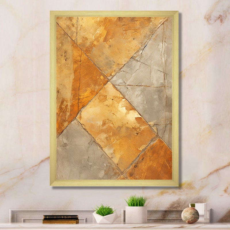 "Charm mosaïque mosaïque abstraite dorée", Cadre doré simple, H 32 po x l 24 po x P 1 po