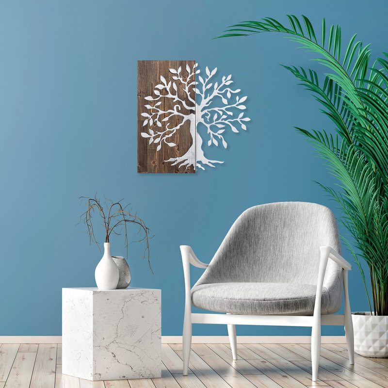 Decorative Wooden Wall Accessory, 22.8 x 22.8 inches | 50% Real Walnut Wood (Thickness: 1.2 in) & 50% Metal (Thickness: 0.06 in), Lightweight at 7.2 lbs | Unique Color Variations, Perfect for Home & Office Decor
