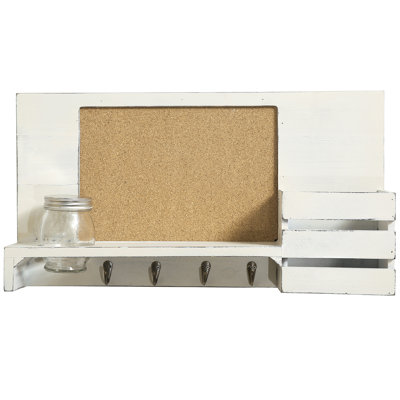 Wall Mail Storage Organiser with Key Hooks and Corkboard