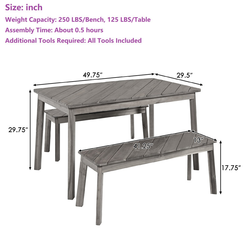 Ensemble de 3 tables de salle à manger d'extérieur en bois d'acacia massif pour patio, porche, bord de piscine