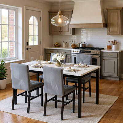 5 Piece Dining Table Set For 4, Faux Marble Kitchen Table And Chairs Set Of 4, Rectangular Dining Room Table With 4 Upholstered Dinner Chairs For Smal by Wrought Studio