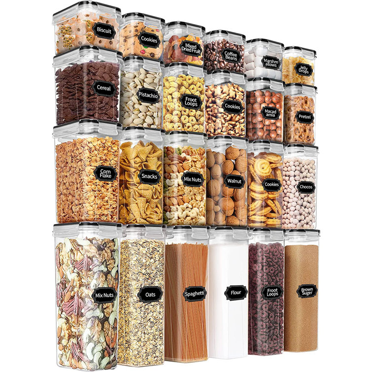 24 Pack Airtight Food Storage Container Set - BPA Free Clear Plastic  Kitchen and Pantry Organization Canisters with Durable Lids for Cereal, Dry  Food Flour & Sugar - Labels, Marker & Spoon
