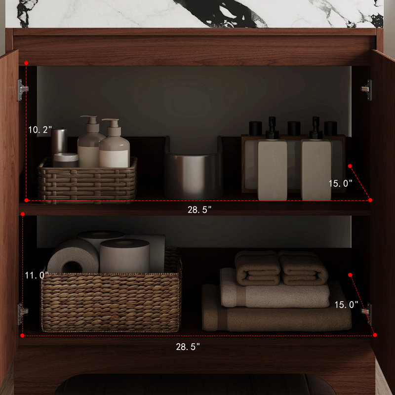 Meuble-lavabo de comptoir en pierre aggloméré 30 po avec lavabo en céramique, Black