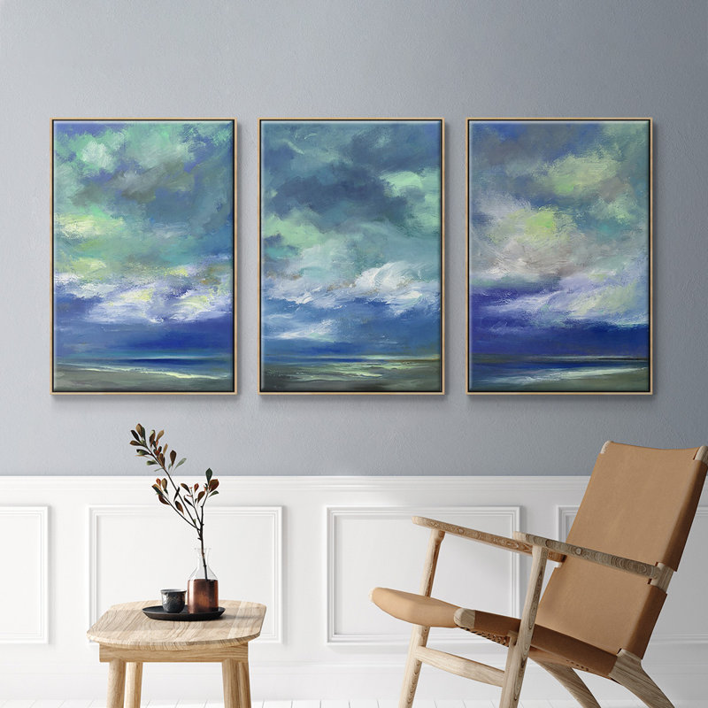 Island Dusk, ensemble de 3 toiles encadrées, Cadre en bois naturel, H 36 po x l 72 po