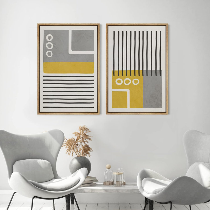 «Mid-Century Boho Style Grey Polygon», 2 pièces, Naturel, H 24 po x l 16 po