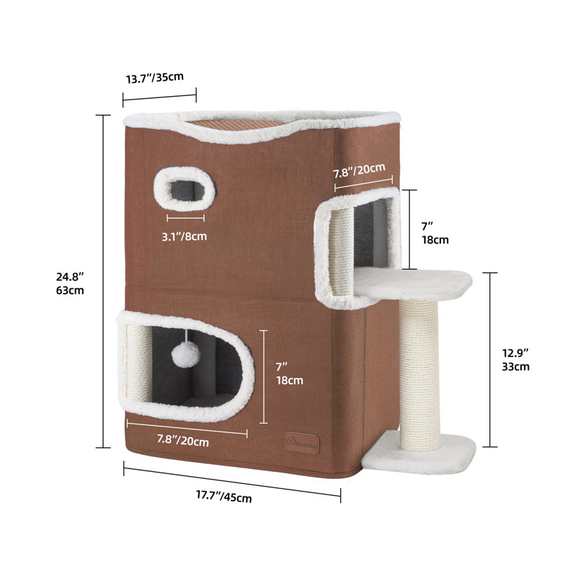 Brown 2-Storey Sisal Cat House with Scratching Post