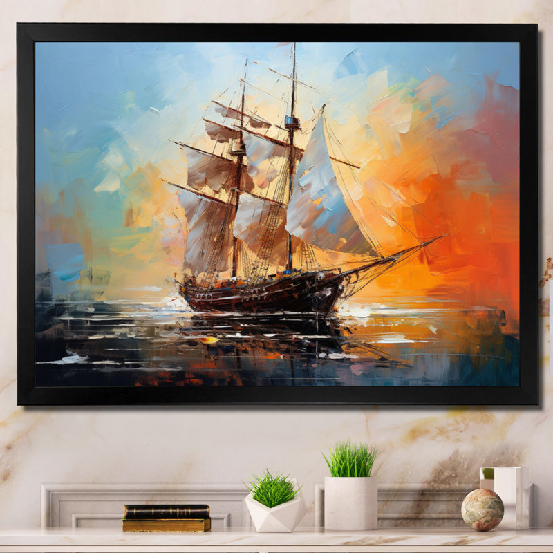 Voilier et mélodie IV sur toile, H 24 po x l 32 po x P 1 po, Cadre simple noir
