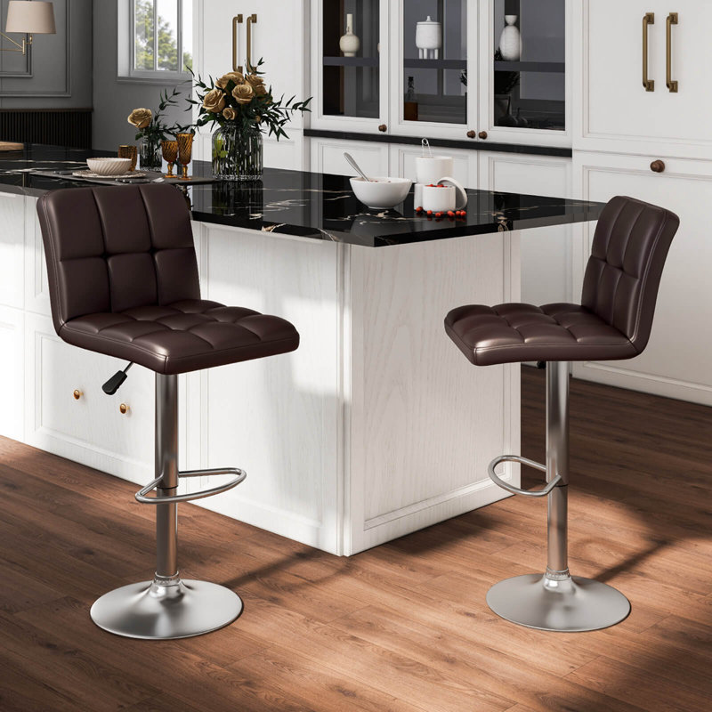 Ensemble de 2 tabourets de bar pivotants Flavienne avec base en métal robuste et dossier pour repose-pieds, Brun, 2