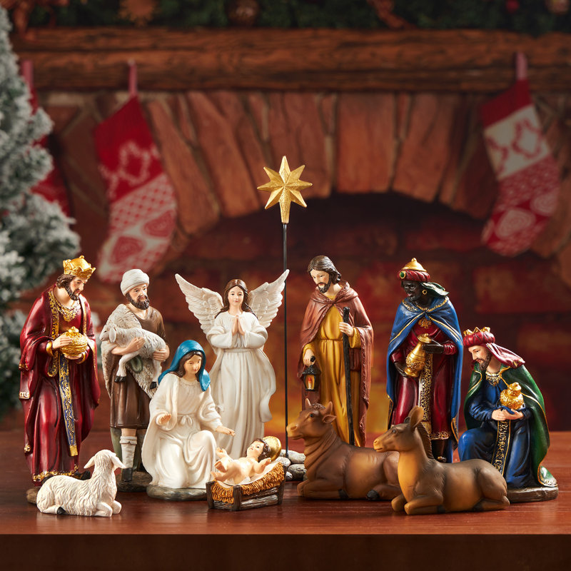 13 pièces de figurine de crèche de luxe en résine, ensemble de crèche de Noël de 7,9 po pour Noël, 7.9" H x 2.8" W x 2.2" D