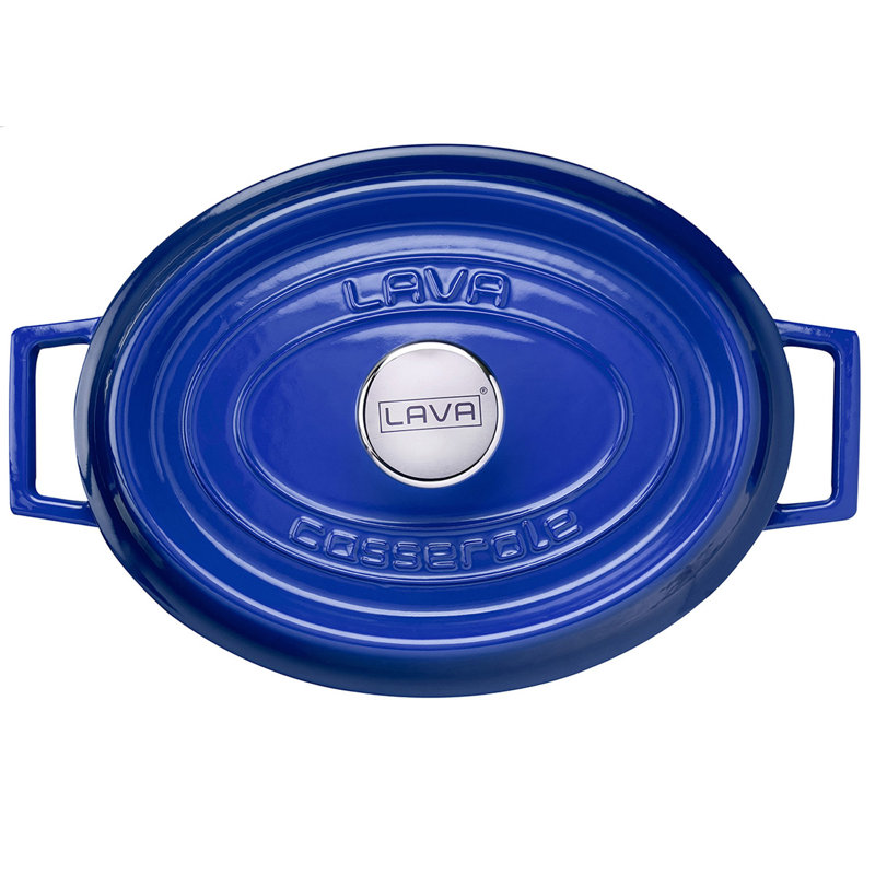 Lava Enameled Cast Iron Dutch Oven Oval with Trendy Lid, Blue, 6 qt.