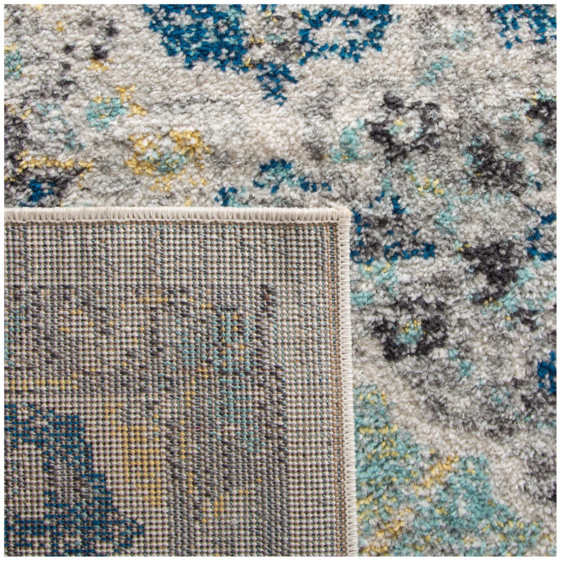 Felty Oriental Ivory/Aqua Area Rug, Round 8'