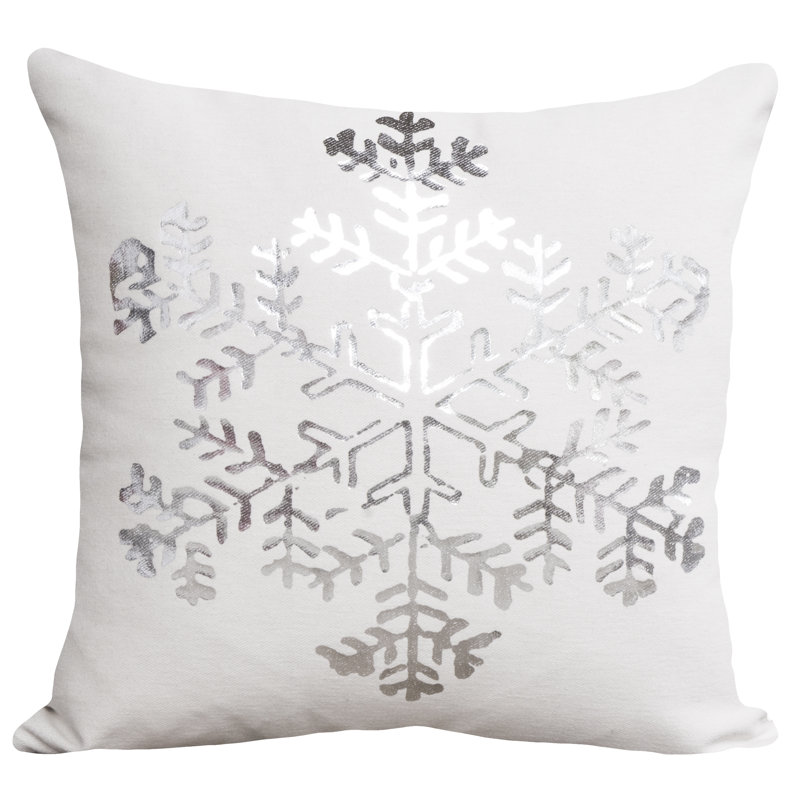Snowflake Cotton Blend Reversible Throw Pillow, White / Silver