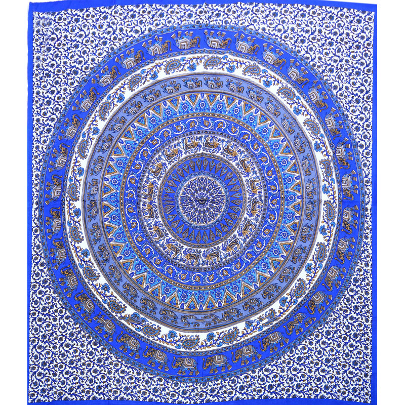 Tapisserie en coton éléphant Powerloom, Bleu / doré