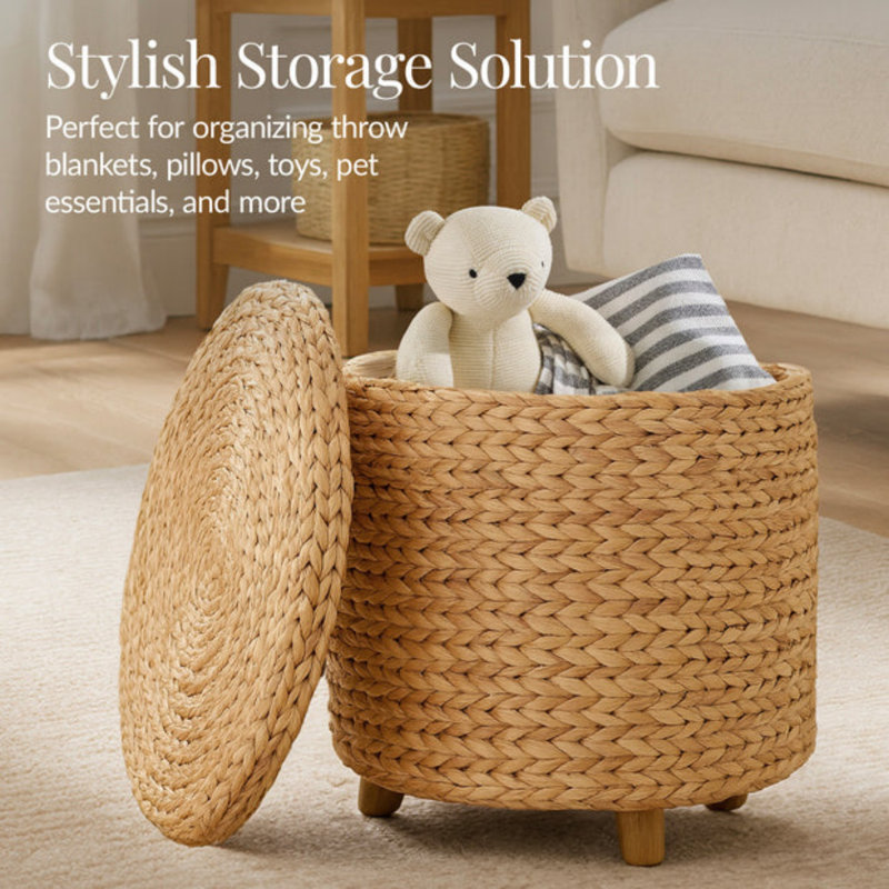 Round Storage Ottoman, Natural