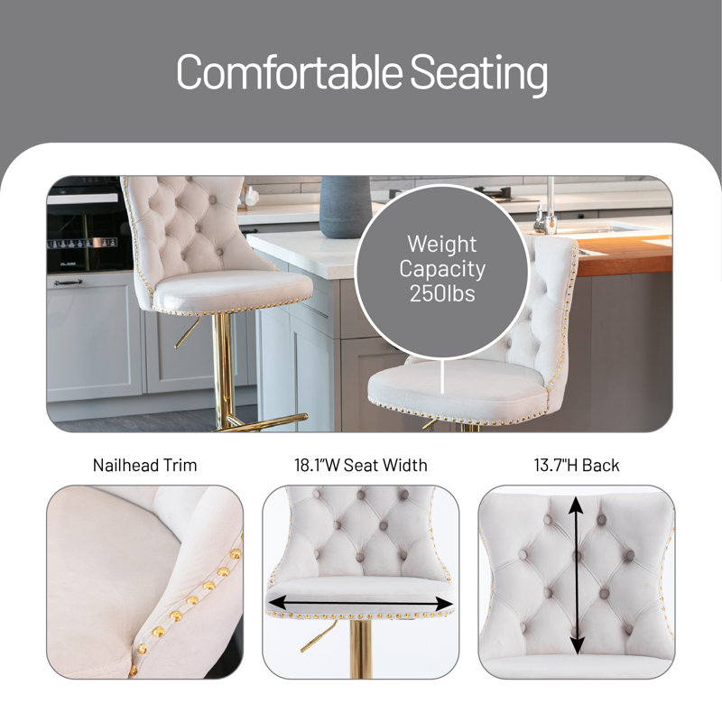 Tabouret de bar Kittrell, Beige, Or