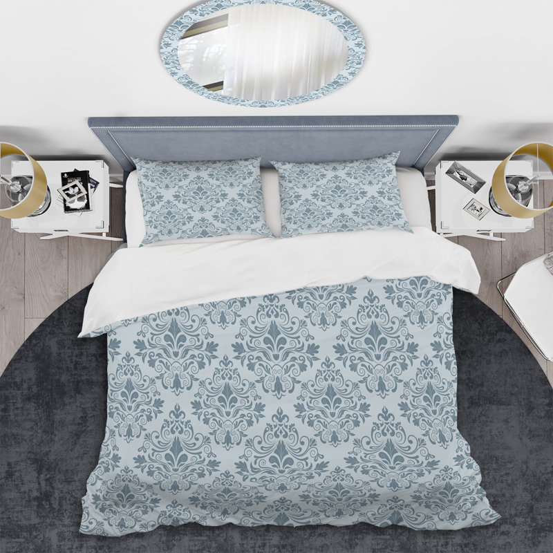 Grey Damask - Abstract Duvet Cover Set - Microfiber Polyester, Twin Duvet Cover + 1 Standard Sham