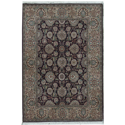 Hand-Knotted High-Quality Aubergine and Beige Area Rug
