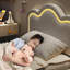 Lit simple en velours pour enfants avec tiroir DEL et tiroir de rangement, lattes de bois