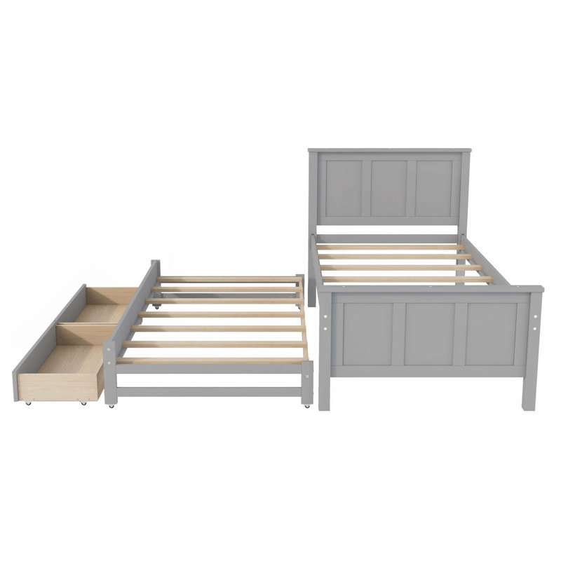 Platform Bed with Trundle and Drawers, Gray