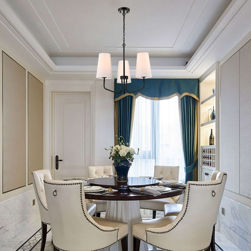 Lustre en métal noir à 3 lumières avec abat-jour ajustable Portofino, Noir mat