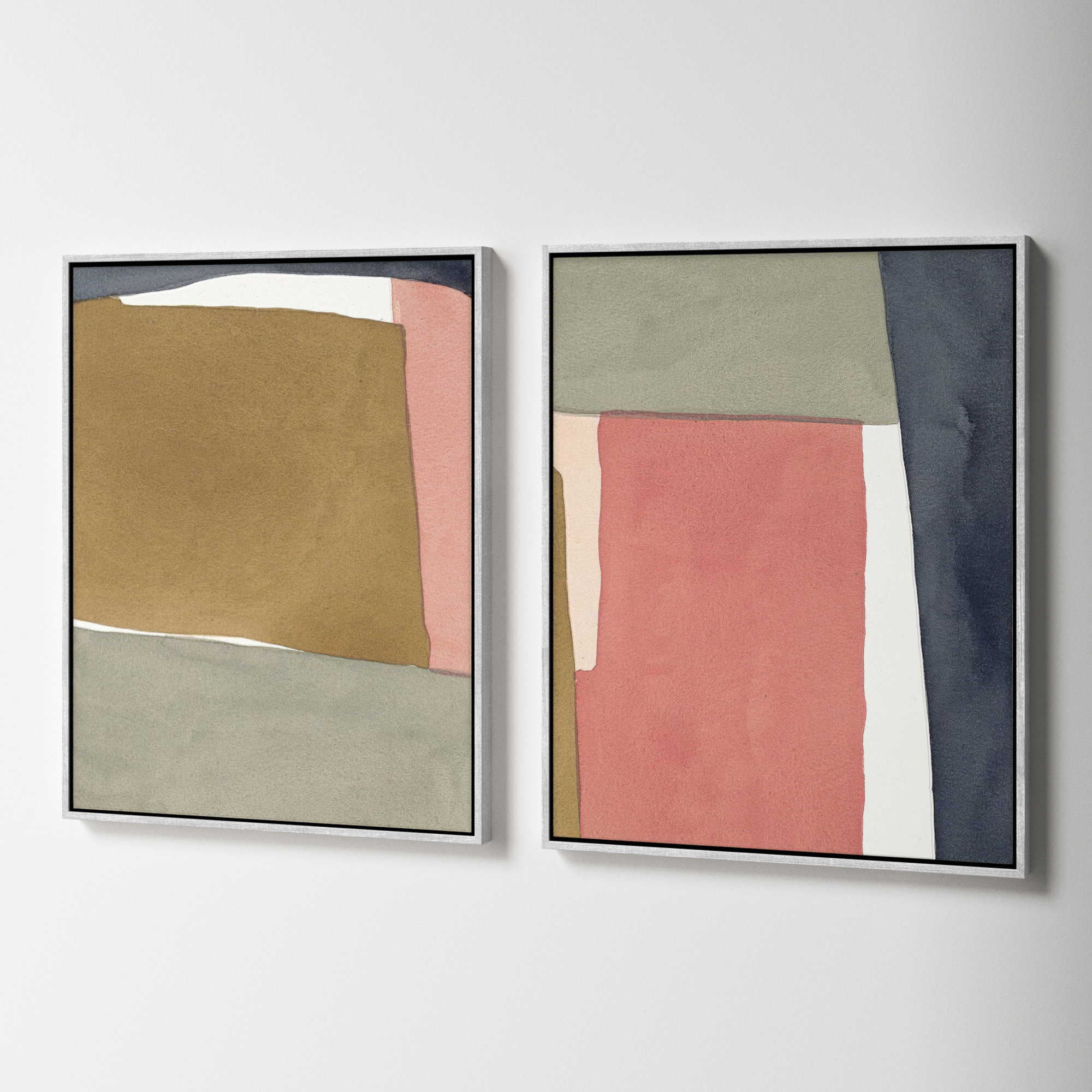 Natual Pink Set Of 2 by Julia Balfour, 50" H x 40" W x 1.4" D, White Framed Canvas, Silver