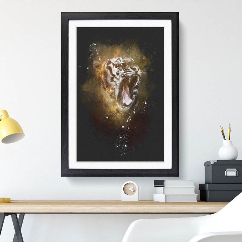 Tiger Roar Paint Splash - Picture Frame Graphic Art, Black, 65cm H x 48cm W x 2cm D