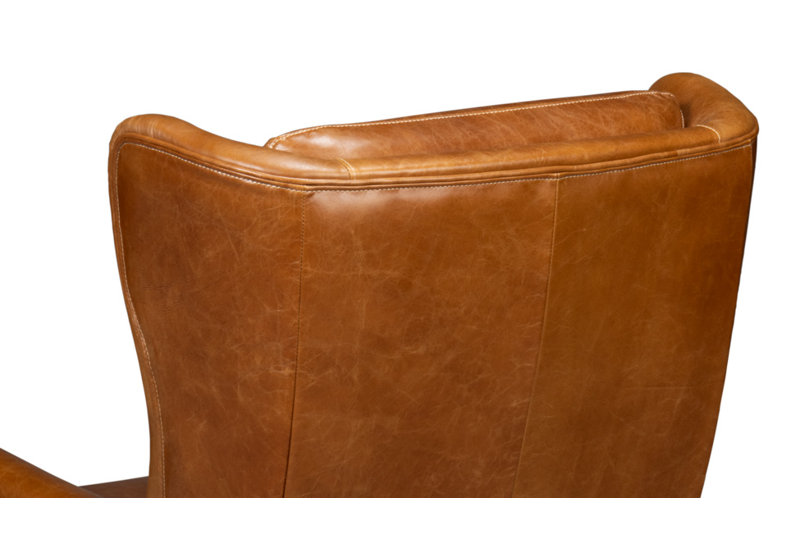 Elite Wingback Chair, Brown Genuine Leather